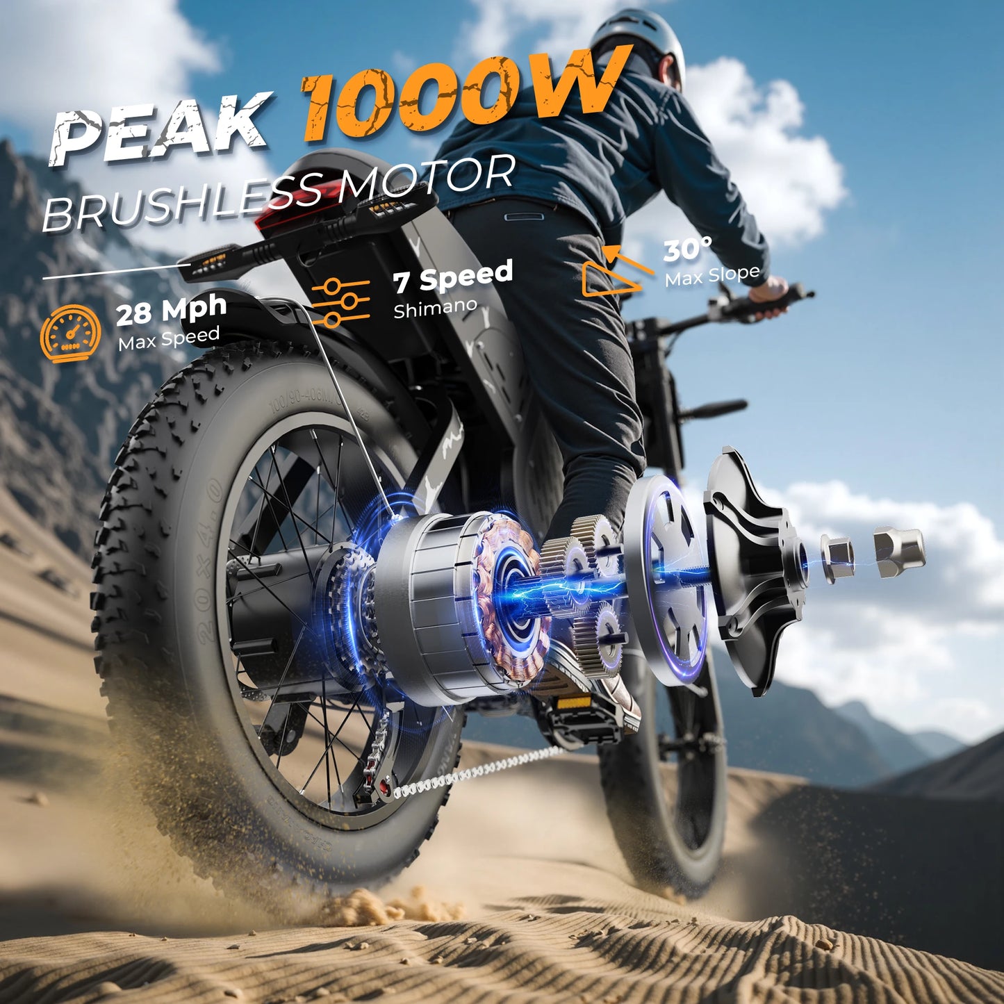 Varun X-Plorer Rapto Adult Electric Bike, 1000W Peak Power, 48V 20.8Ah, 20"x4 Fat Tire, 28MPH, E-bike UL 2849, 1 Year Warranty