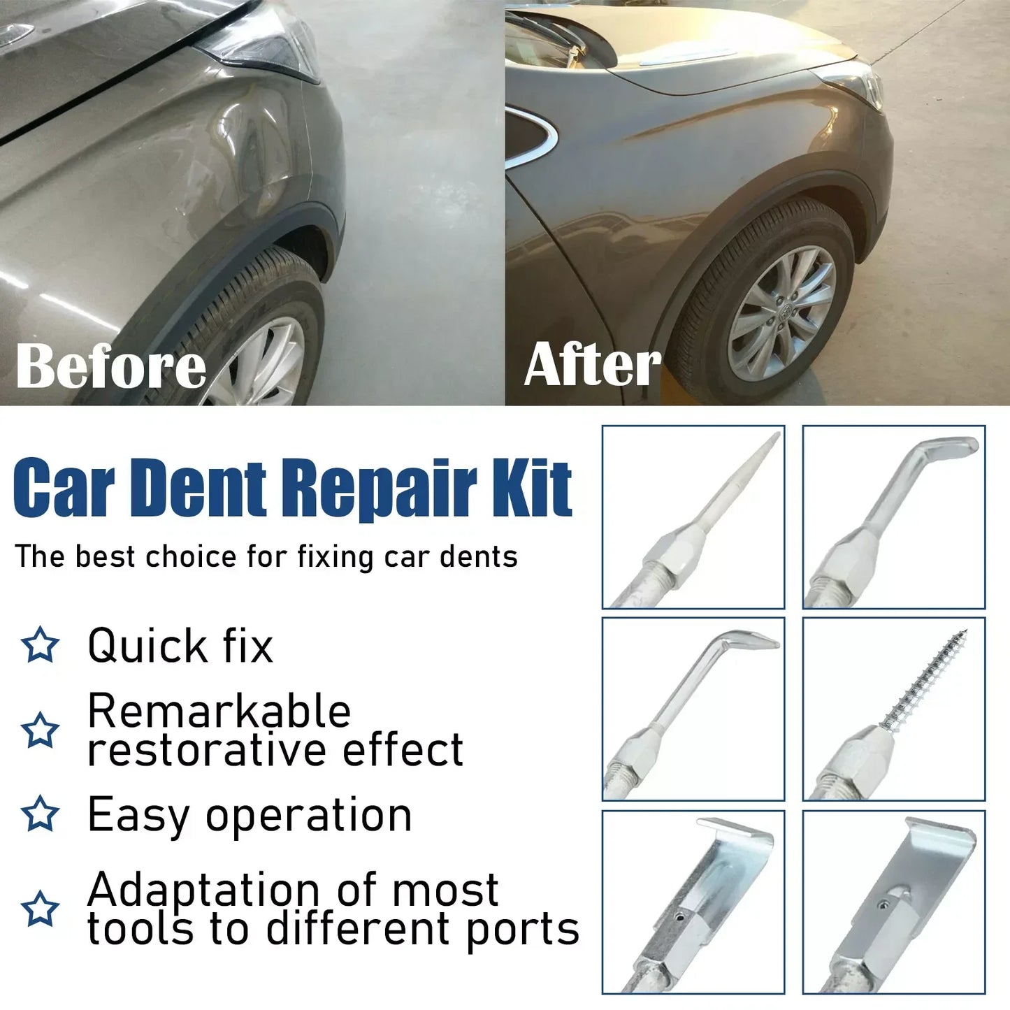 9PCS Heavy Duty Dent Puller Slide Hammer Kit Car Body Sheet Metal Repair Plastic Handle Pull Hook For Sliding Hammer Sliding Rod