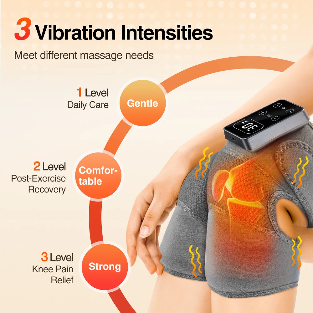 Rechargeable Heating Massage Knee Pads, 5 Levels Hot Compress and 3/5 Levels Vibration Knee Brace Support Knee Warmer