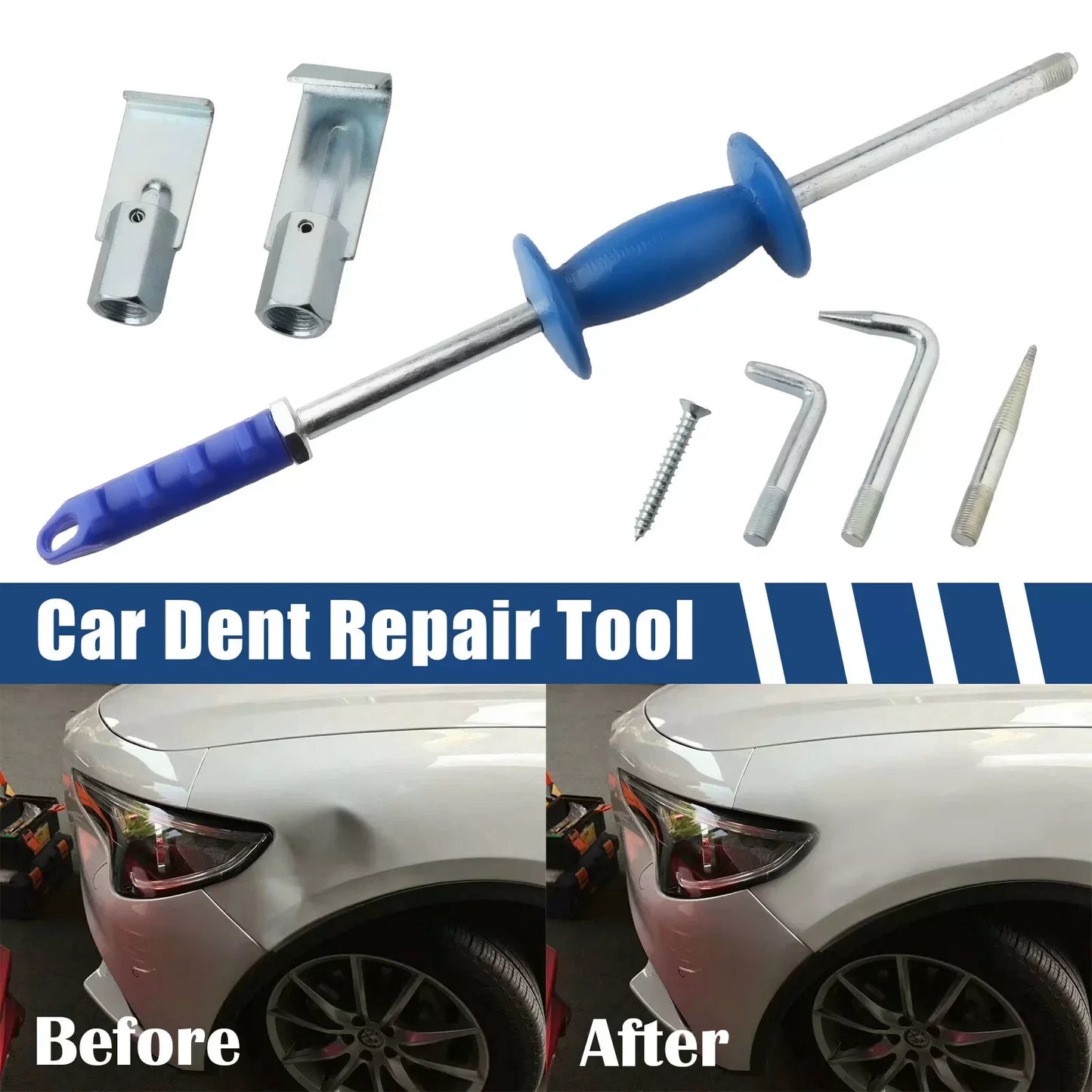 9PCS Heavy Duty Dent Puller Slide Hammer Kit Car Body Sheet Metal Repair Plastic Handle Pull Hook For Sliding Hammer Sliding Rod