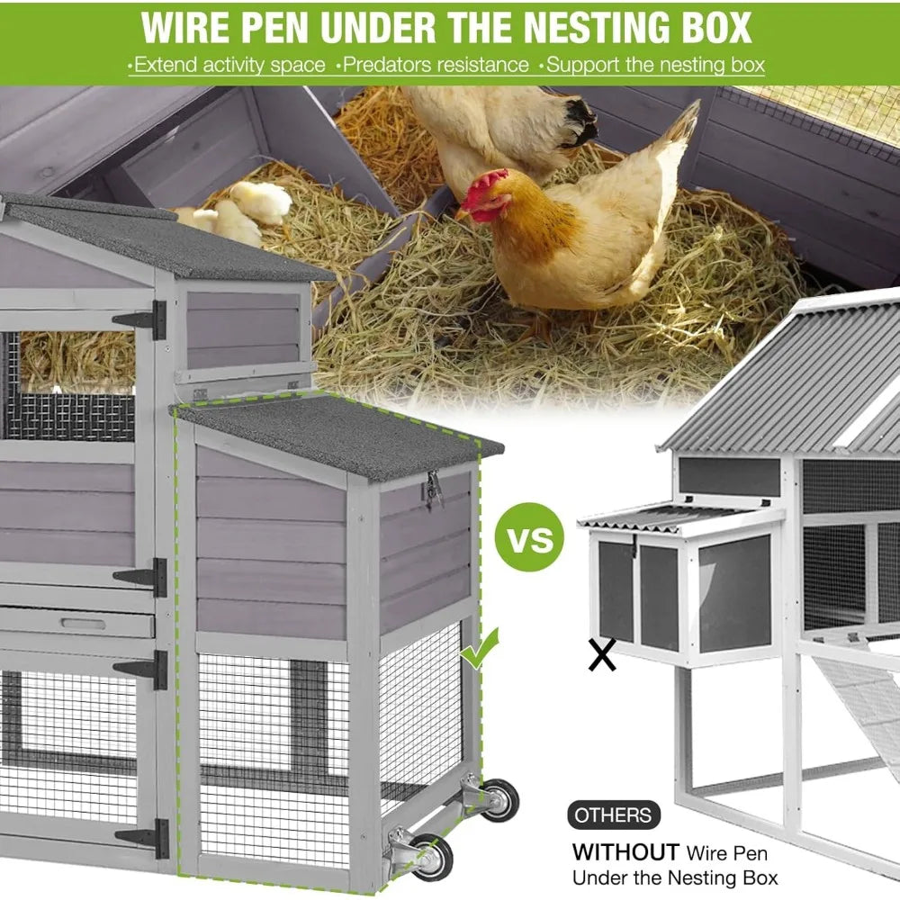 Large Mobile Chicken Coop - All-Steel Frame Hen House with Wheels, Metal Run, and Waterproof Cover