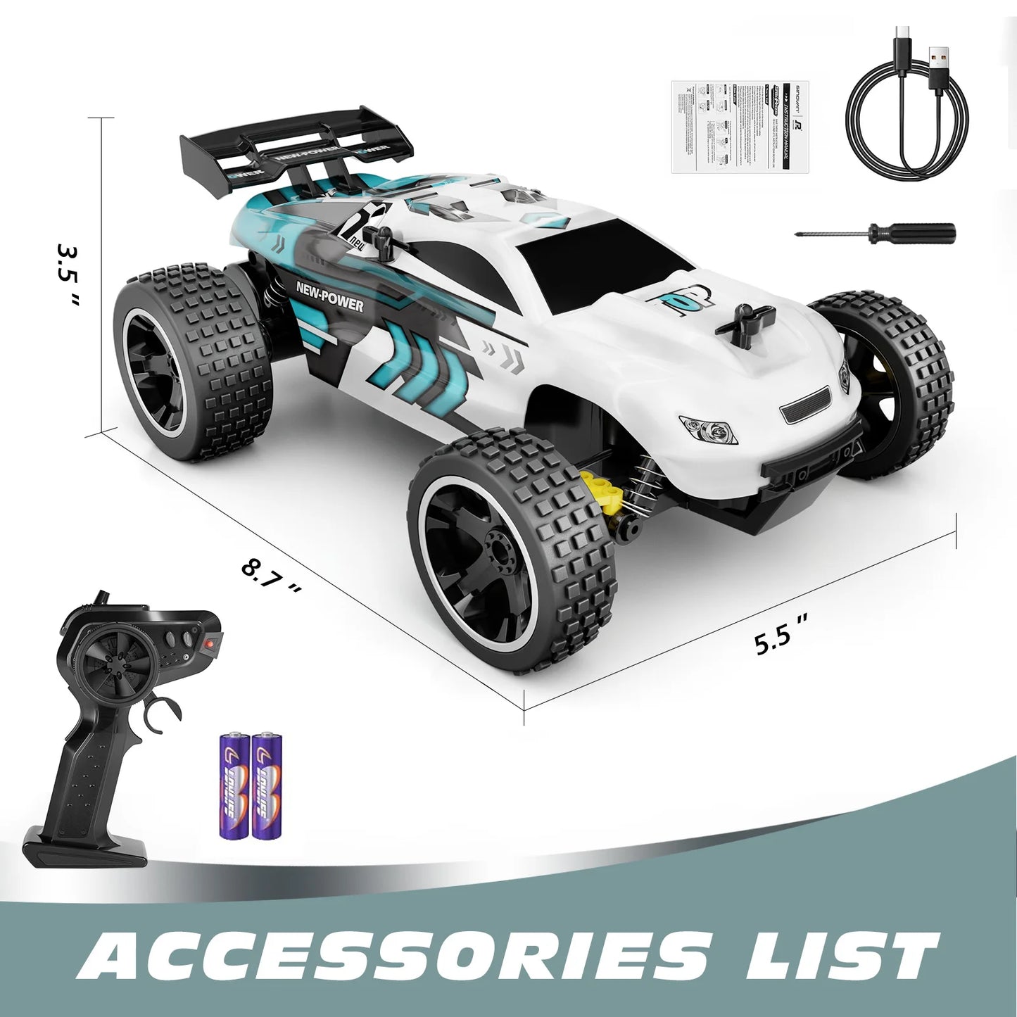 RC Cars Remote Control Car for Kids, 1:18 Scale 20 KM/H 2WD Offroad Buggy, 2.4GHz RC Racing Car with 50-Min Playtime, Toys Gifts