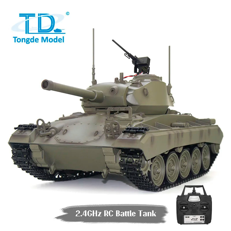 US Stock Tongde 1/16 M24 Chaffee RC Light Tank Vehicle with 320° Infrared Barrel Recoil Remote Control Military Paner Toy Model