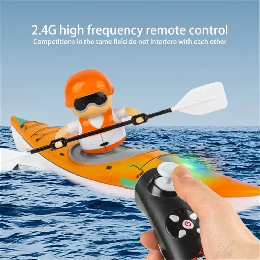 Rc Boat Remote Control Paddling Kayak with Light Kids Toys Racing Radio-Control Ship Children Gift Electric Model Water Toys