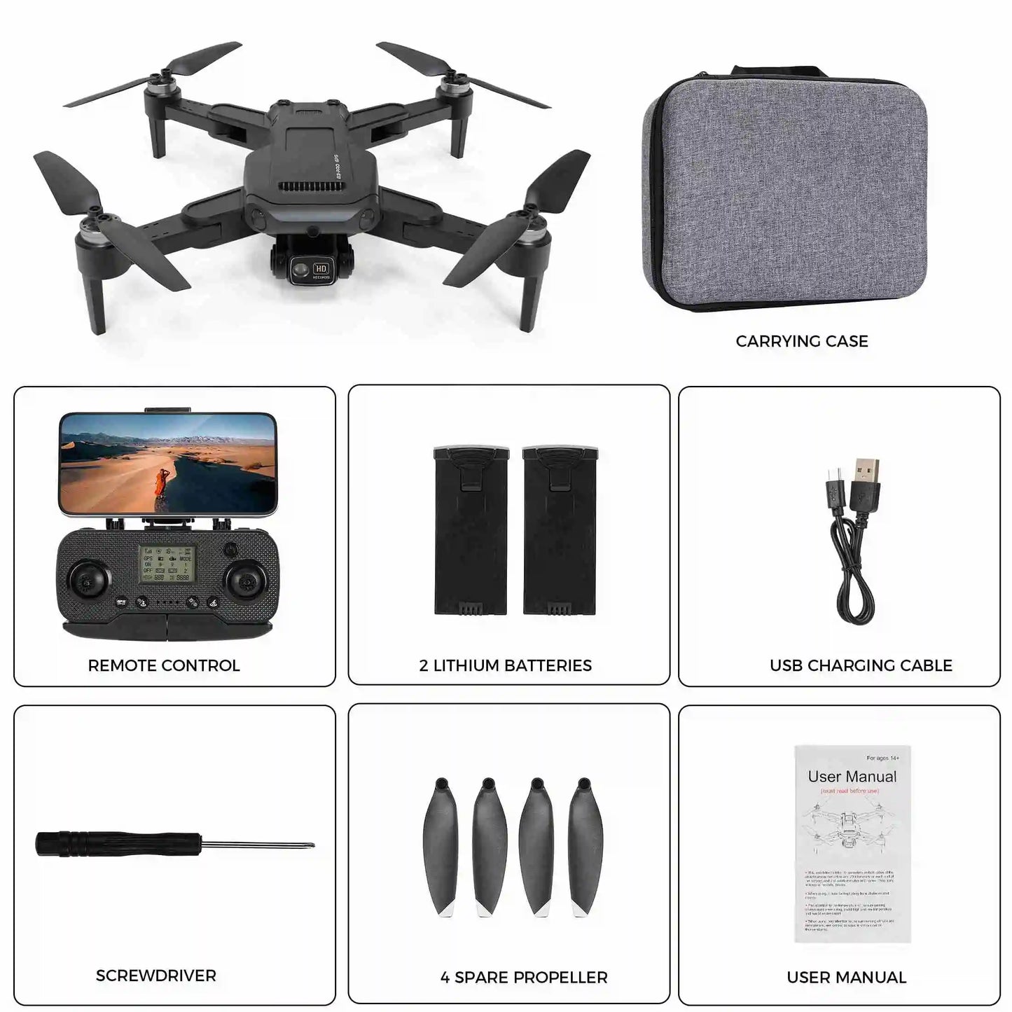 RC Drone Brushless Motor Long Flight Times GPS Drone Quadcopter with Remote Controller 2 Batteries Remote Control Drone RC Drone