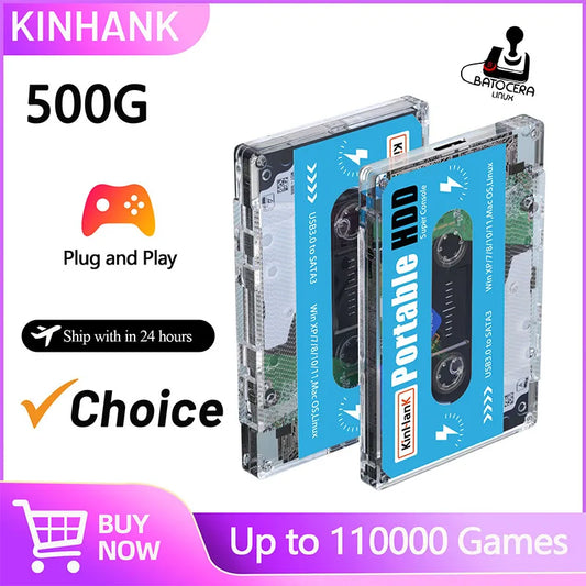 Kinhank Super Console X Batocera 33 500G Hard Drive Disk 110000+ Retro Video Games For PS1/SS/DC/MAME/ARCADE Plug and Play
