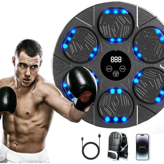 2025 Music Boxing Machine with Boxing Gloves Smart Bluetooth Interactive Wall Mounted Punching Bag with LED Lights for Home Fit