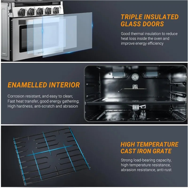 AMZCHEF RV Gas Range 17 Inches Tall, 1.24 Cu.Ft Propane Range Oven with 3 Burners Stove for RV, Apartment, Mobile Home