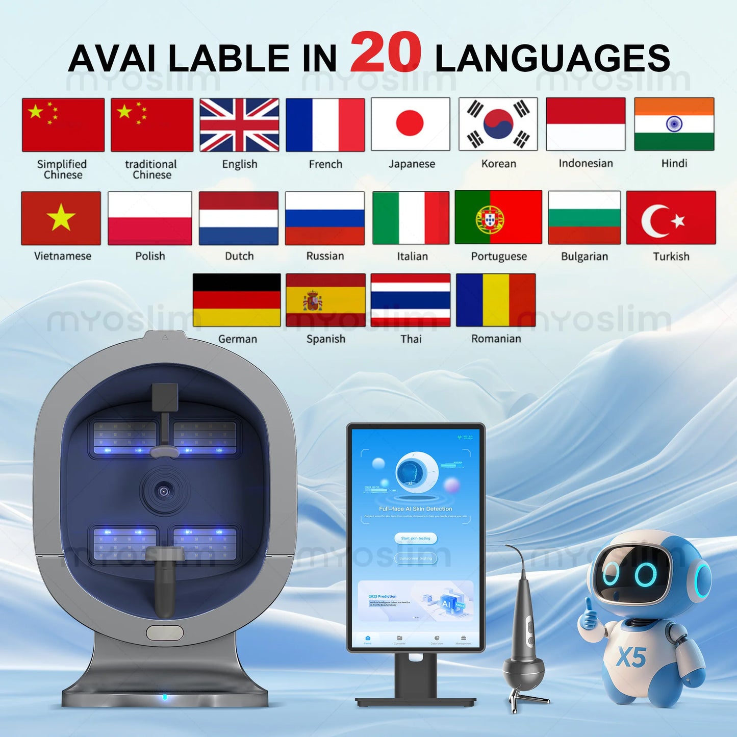 X5 POR 3D AI Facial Skin Analyzer 8-Spectrum Professional Skin Diagnosis Beauty Salon Equipment for Detecting Skin Problems