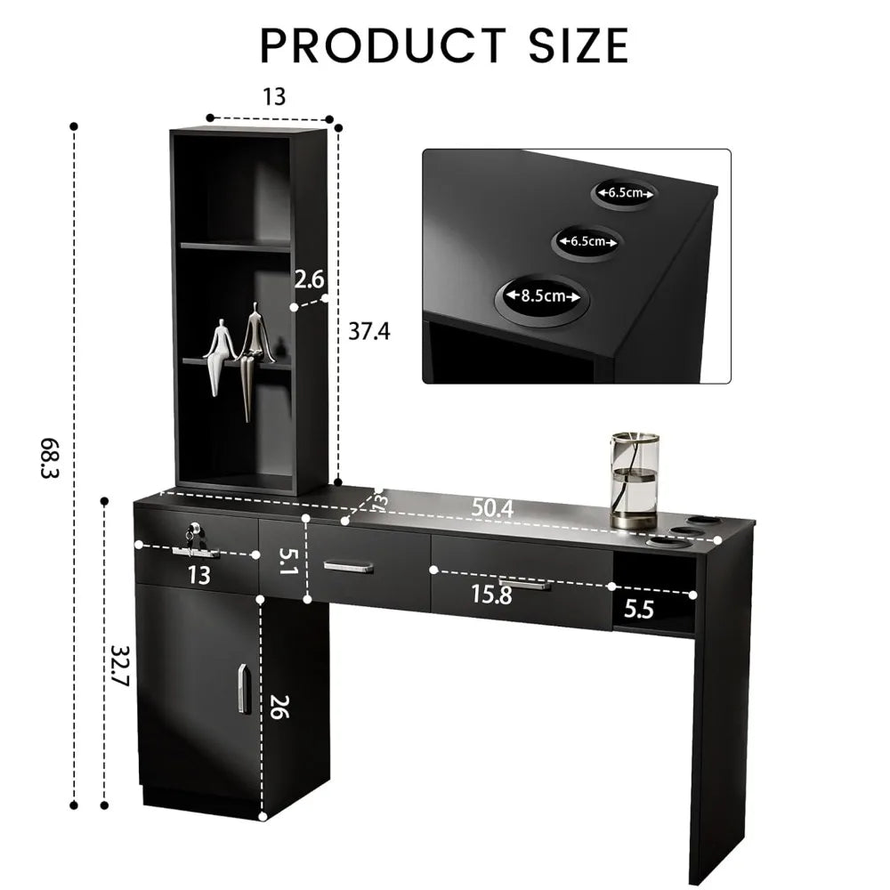 Barber Salon Station for Hair Stylist, Salon Wall Mount Station with Barber Cabinet and Barber Desk, Hair Salon Stations