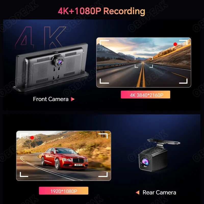 11.3 inch Car DVR 4K Dash Cam Dual Lens Wireless Carplay & Android Auto Video Recorder Monitor GPS Navigation 5G Wifi FM AUX
