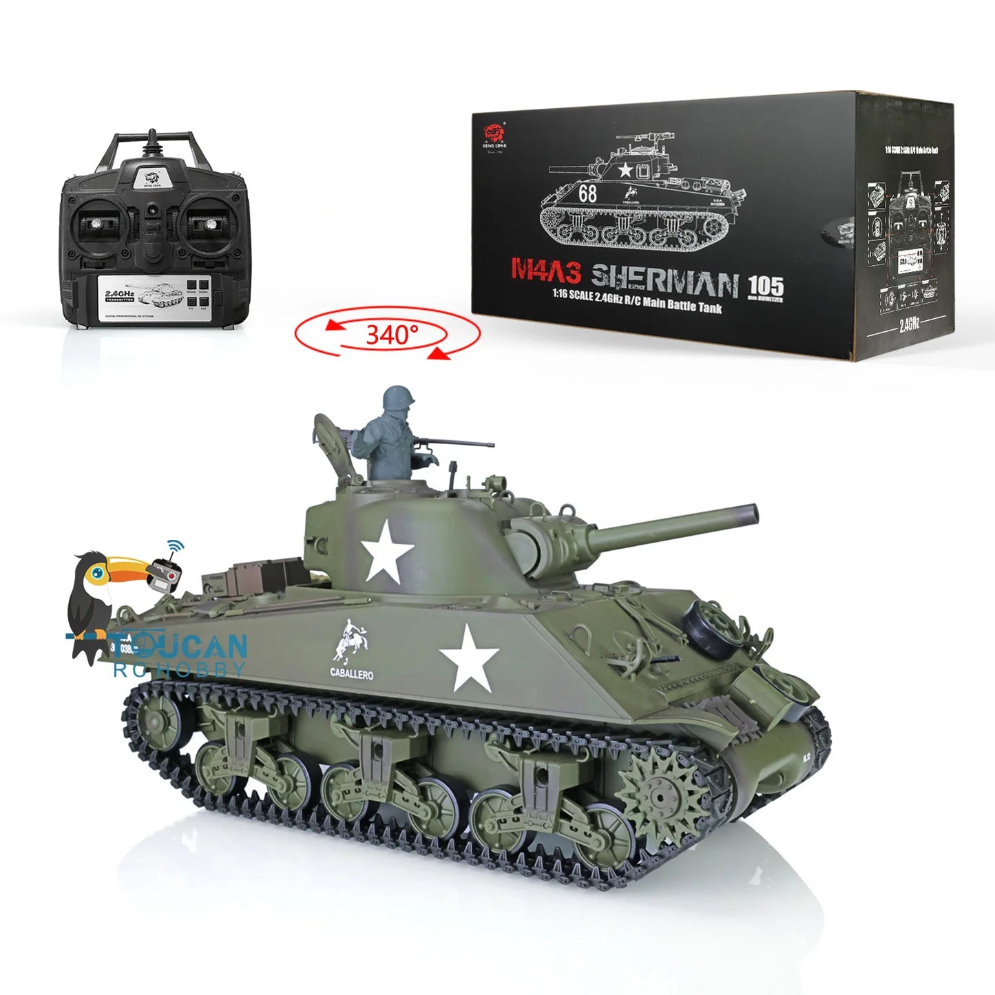US Stock 1/16 Henglong RTR RC Tank M4A3 Sherman 3898 2.4G 7.0 Plastic Model US Army Military Toy Panzer for Enthusiasts TH17665