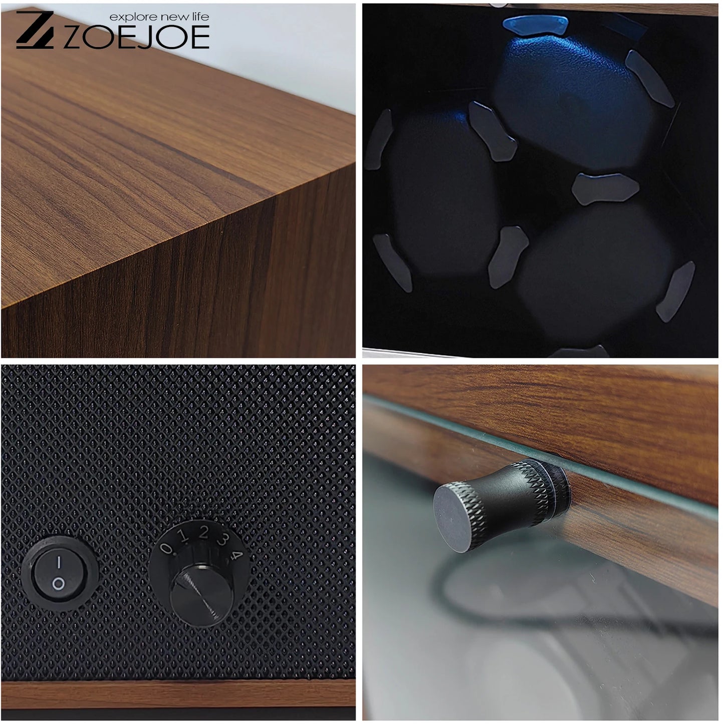 Automatic Watch Winder With LED Ambient Light Quiet Motor Walnut Grain USB Cable 5 Modes Watch Winders Best Gifts For Men Women