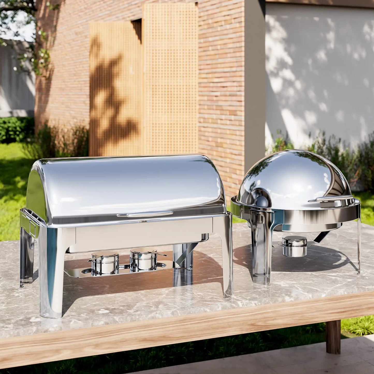 Rectangle Chafing Dish 2 Packs w/ Full Size Pans Buffet Catering Warmer Server Folding Stand Fuel Holder Tray Catering Warmer