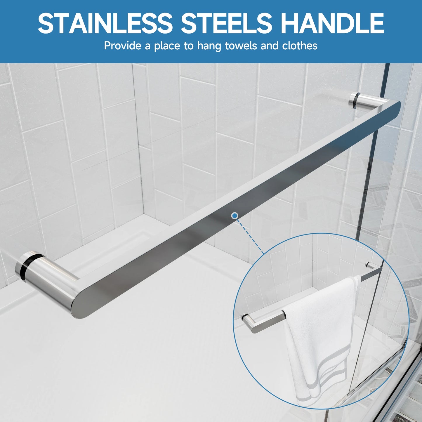 56"- 60" W x 72'' H Double Sliding Door, Semi-Frameless Shower Door, 1/4" (6mm) Tempered Glass for Walk-in Shower