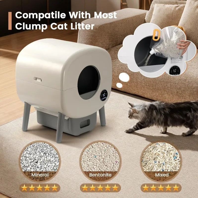 Extra Large Automatic Litter Box Self Cleaning for Multiple Cats, Odor-Free, App-Controlled, Ambient Light Waste Disposal