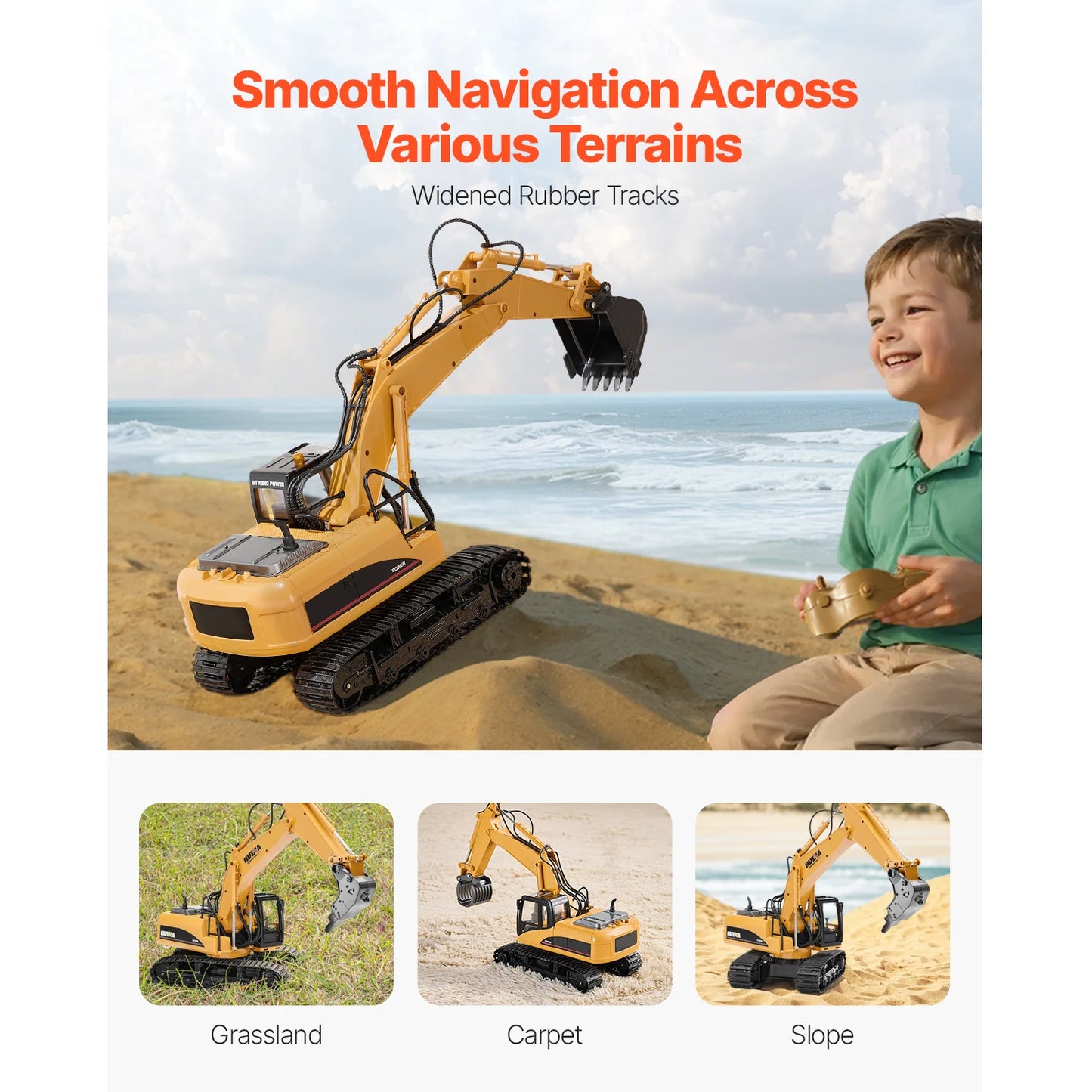 SucceBuy 2.4G Remote Control Excavator Dump Truck 3 in 1 RC Model Car Digger Toy with Light & Sound Construction Vehicle for Kid