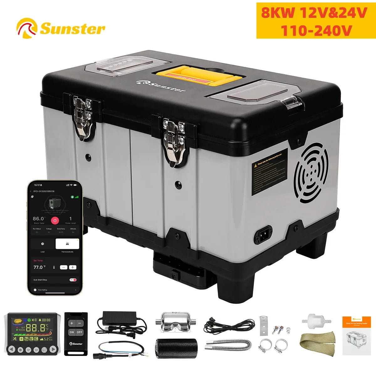 8KW Toolbox Diesel Heater 12V&24V 110-240V With High-Altitude Mode & Ventilation Mode Ultra Quiet Portable Heater For RV camper