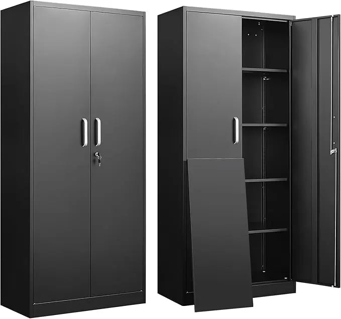Garage Storage Cabinet with Doors and Shelves, Kitchen Pantry Cabinet, Metal Storage Cabinet with 5 Adjustable Shelves