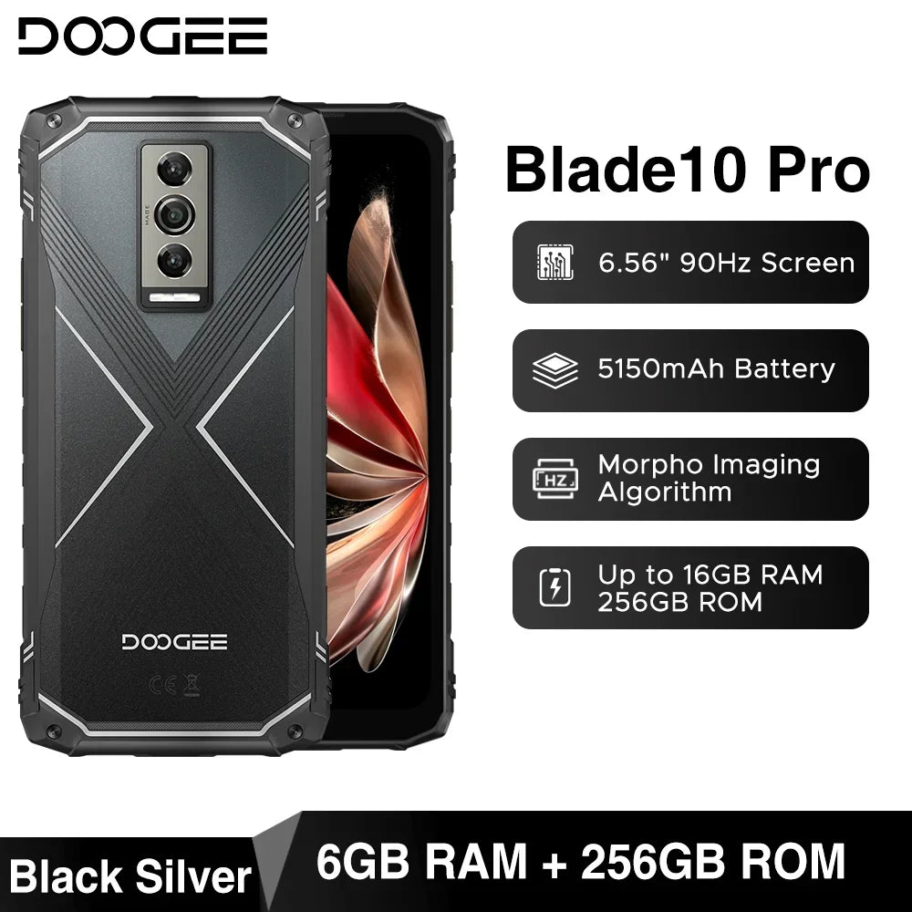 Global Version DOOGEE Blade10 Pro Rugged Phone 30GB(6+24) 256GB 6.56" 90Hz IPS UNISOC T7200 Octa Core 50MP Camera Android 15 NFC