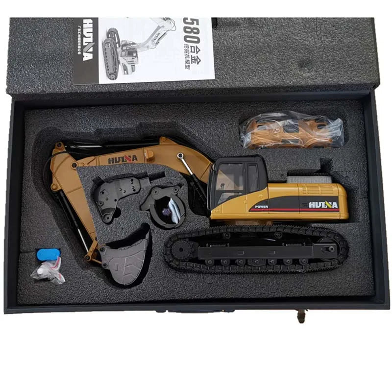 US Stock HUINA 1/14 RTR 23CH Metal RC Excavator 580 Remote Control Truck Car Light Sound Battery Outdoor Toys Boys Gift TH18060