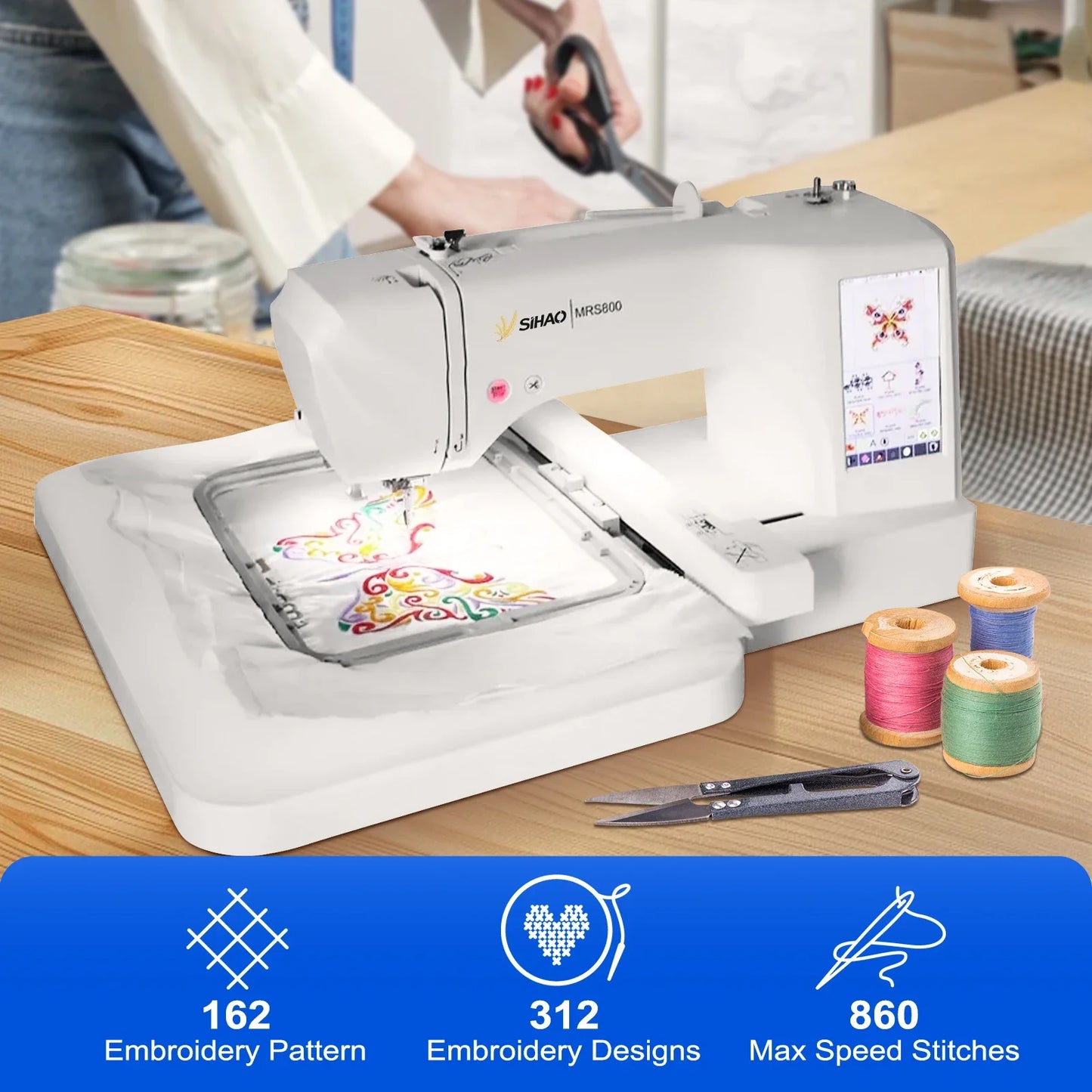 SIHAO Embroidery Machine Multi-function Household Automatic Computerized LOGO MRS800 LCD Touch Screen Embroidery Machine Hoops