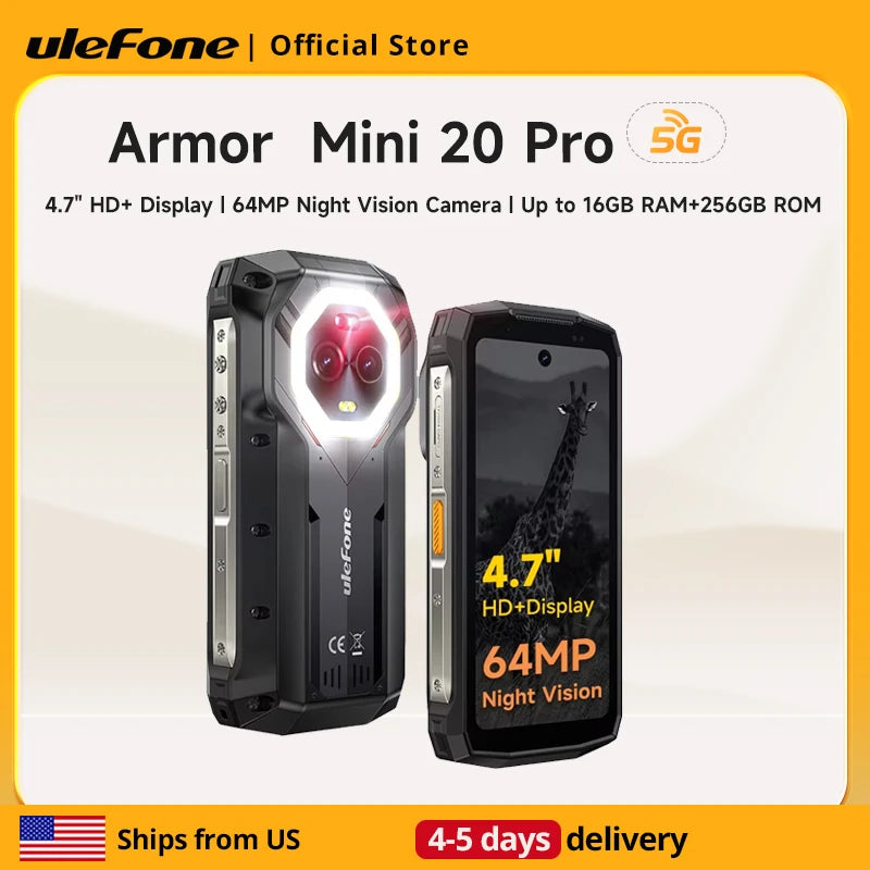 【Ships from US No tax】Ulefone 4.7" Rugged Phone Armor Mini 20 Pro 5G Android 14 16+256GB Smartphone 64MP  Mobile phone