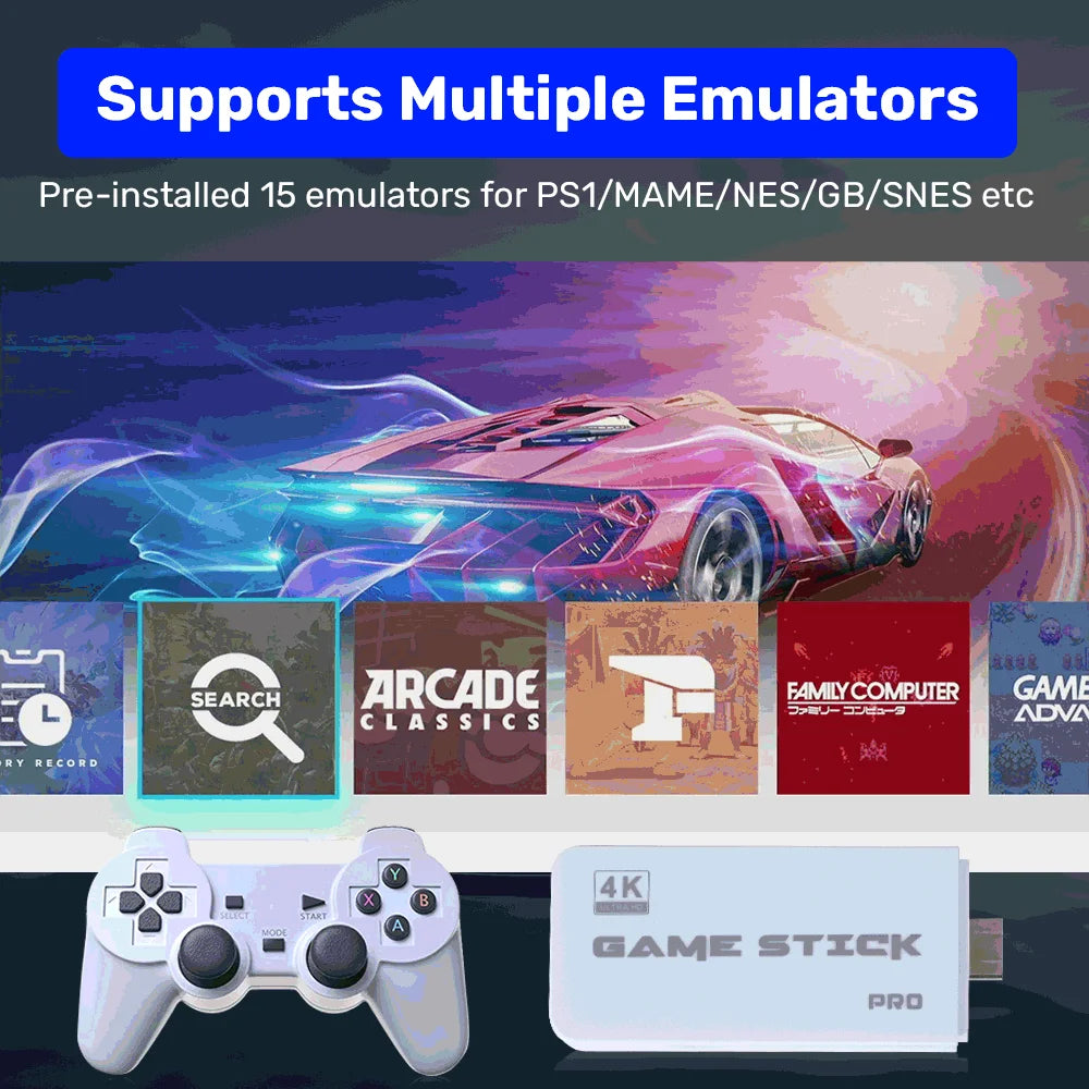 JMachen M15 Game Stick 64G Video Game Console 4K UHD Output with 30000+ Retro Games for PS1/MAME/SNES with Wireless Controllers