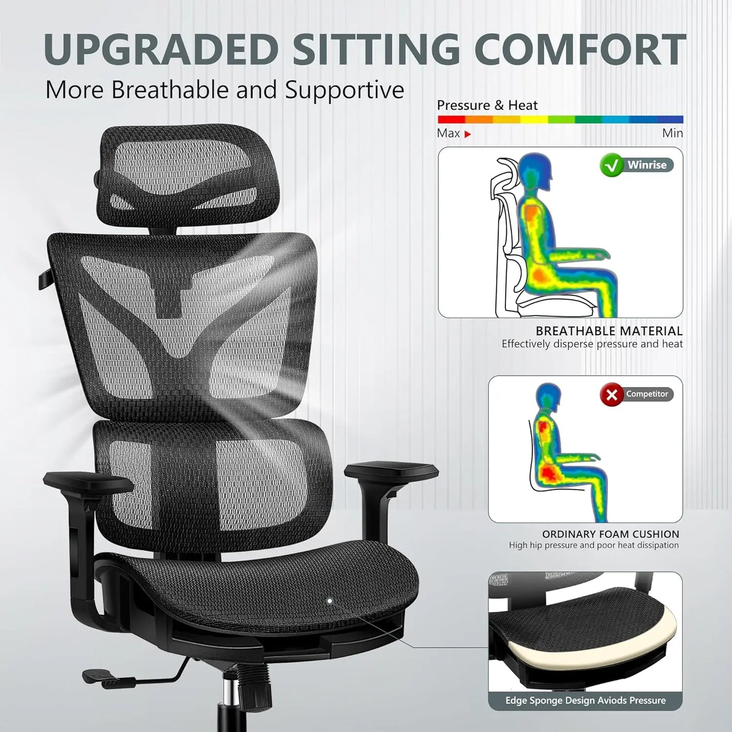 Office Chair Ergonomic Desk Chair, High Back Gaming Chair, Big and Tall Reclining Breathable Mesh Chair Comfy Home Office Chair