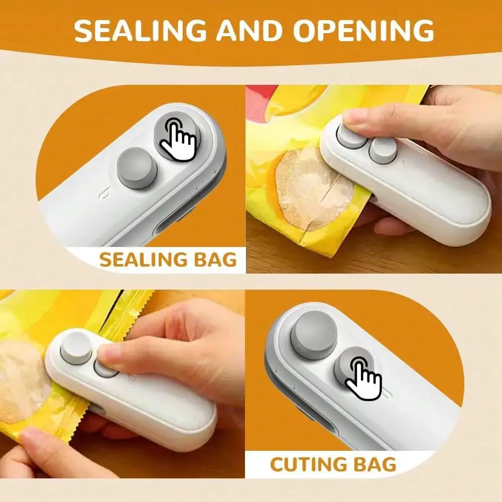 Mini Snack Bag Sealing Machine, Rechargeable 2-In-1 Bag Heat Sealing Machine, With Chip Cutter, Plastic Bag Resealing Machine To Keep Food Fresh, Small Sealing Machine With Blade, Hot Vacuum Sealing Machine, USB Charging Seal