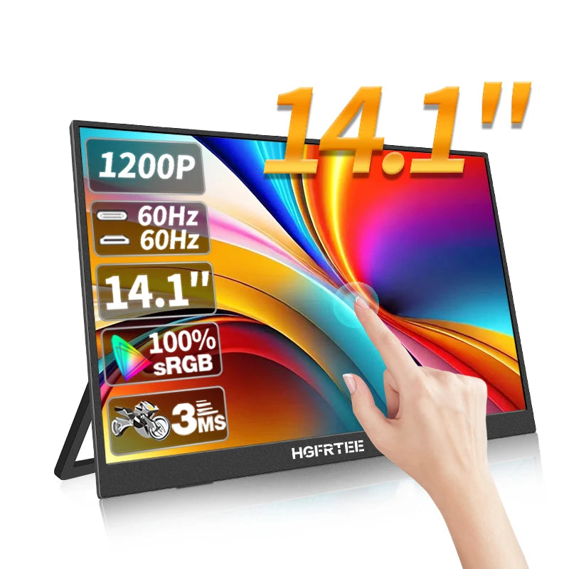 HGFRTEE 14.1inch Portable Monitor Touch Screen 400cd/m² Laptop Second Screen Dispaly HDMI-Compatible For Switch PS4/5