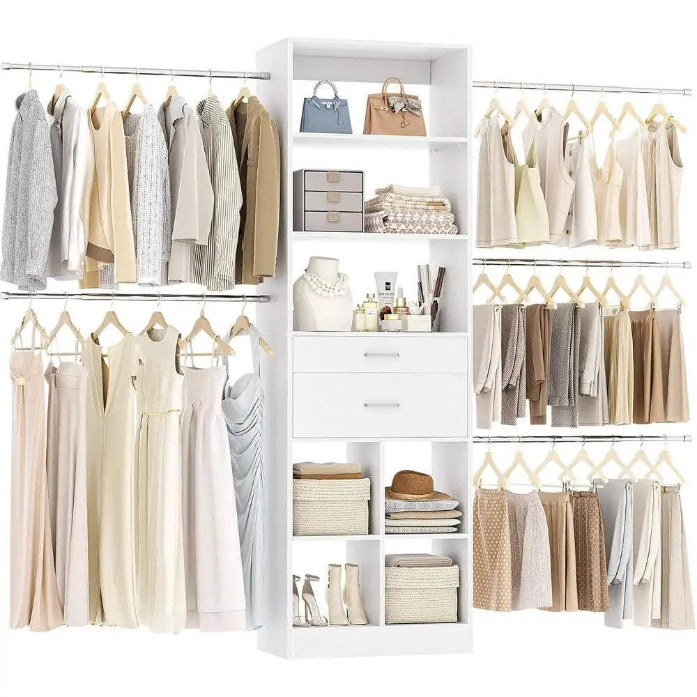 Besiost Closet System, 4-8 T Closet Organizer Tower with 2 Wooden Ders and 5 Hanging Rods, Can it 60 to 96 inch Walk-in Closet S