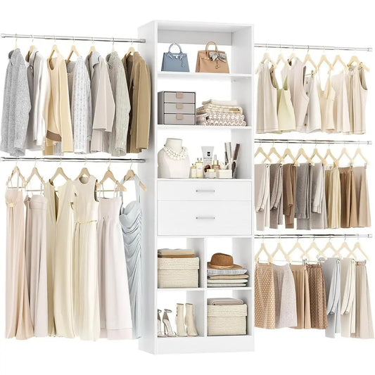 Besiost Closet System, 4-8 T Closet Organizer Tower with 2 Wooden Ders and 5 Hanging Rods, Can it 60 to 96 inch Walk-in Closet S