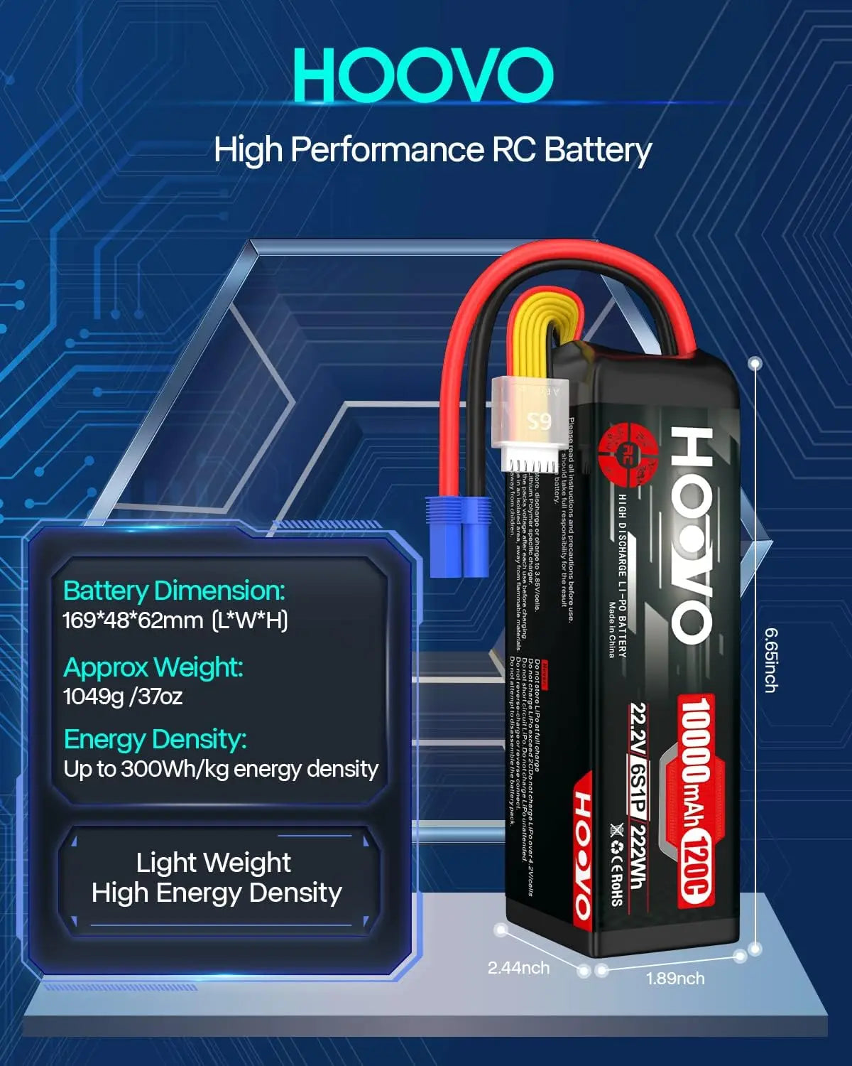 HOOVO 2Pcs 6S Lipo Battery 22.2V 10000mAh 120C RC Battery EC5 Plug Soft Case for RC Cars, Drones, DJI, FPV, Plane, Racing Hobby