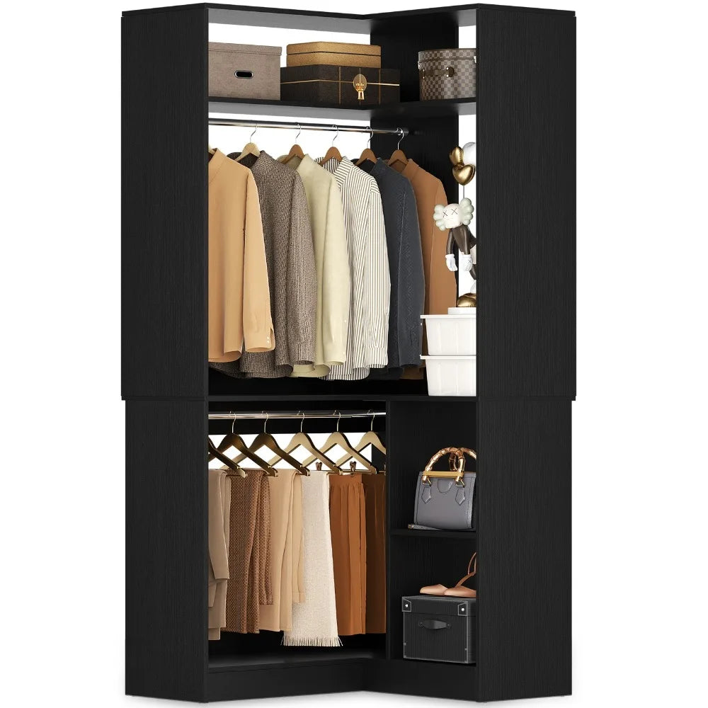 L Shaped Corner Closet Organizer System Garment Rack with Shelves & Hanging Rod