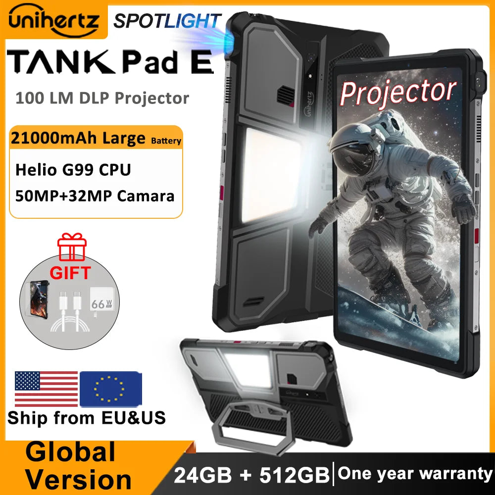 Unihertz 8849 TANK PAD E Rugged Tablet with Projector Android 21000mAh 120Hz 50MP Camera 24GB 512GB 66W 10.95 inch Phone Tablet