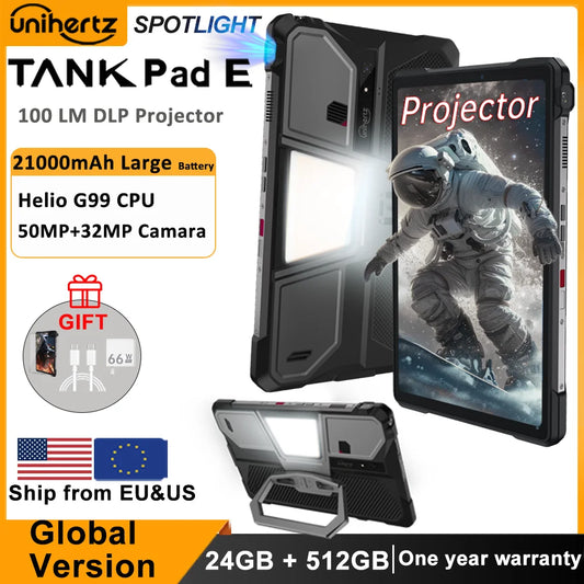 Unihertz 8849 TANK PAD E Rugged Tablet with Projector Android 21000mAh 120Hz 50MP Camera 24GB 512GB 66W 10.95 inch Phone Tablet