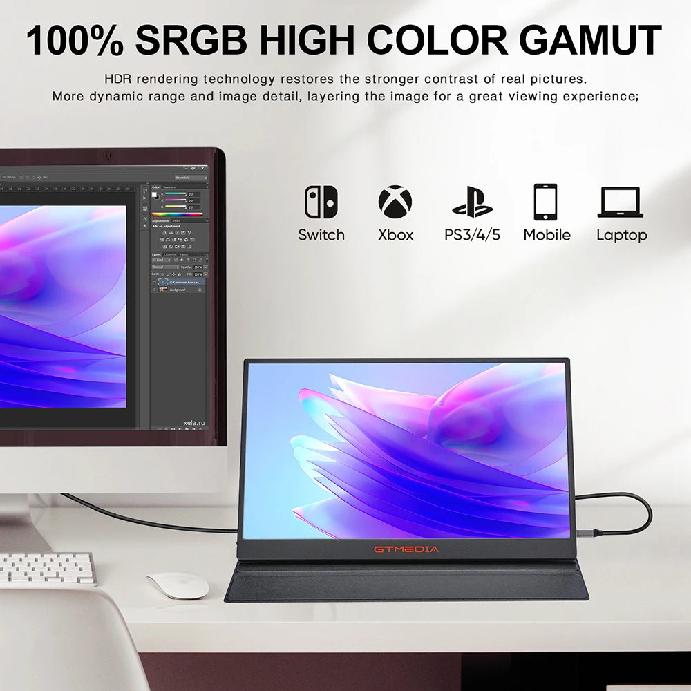 GTMEDIA 2.5K QHD IPS Portable Monitor 17.3 Inch 2560x1440P Quarter HD Screen External Display for phone/PC/laptop/Xbox/PS5/PS4