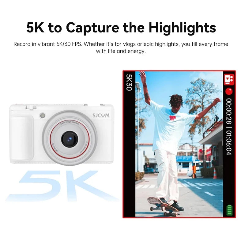 SJCAM ZV100 Or ZV200 5K Vlogging Camera with 80MP 360° Flip Screen 5K/30fps Video Portable Travel Camera for Video Creators