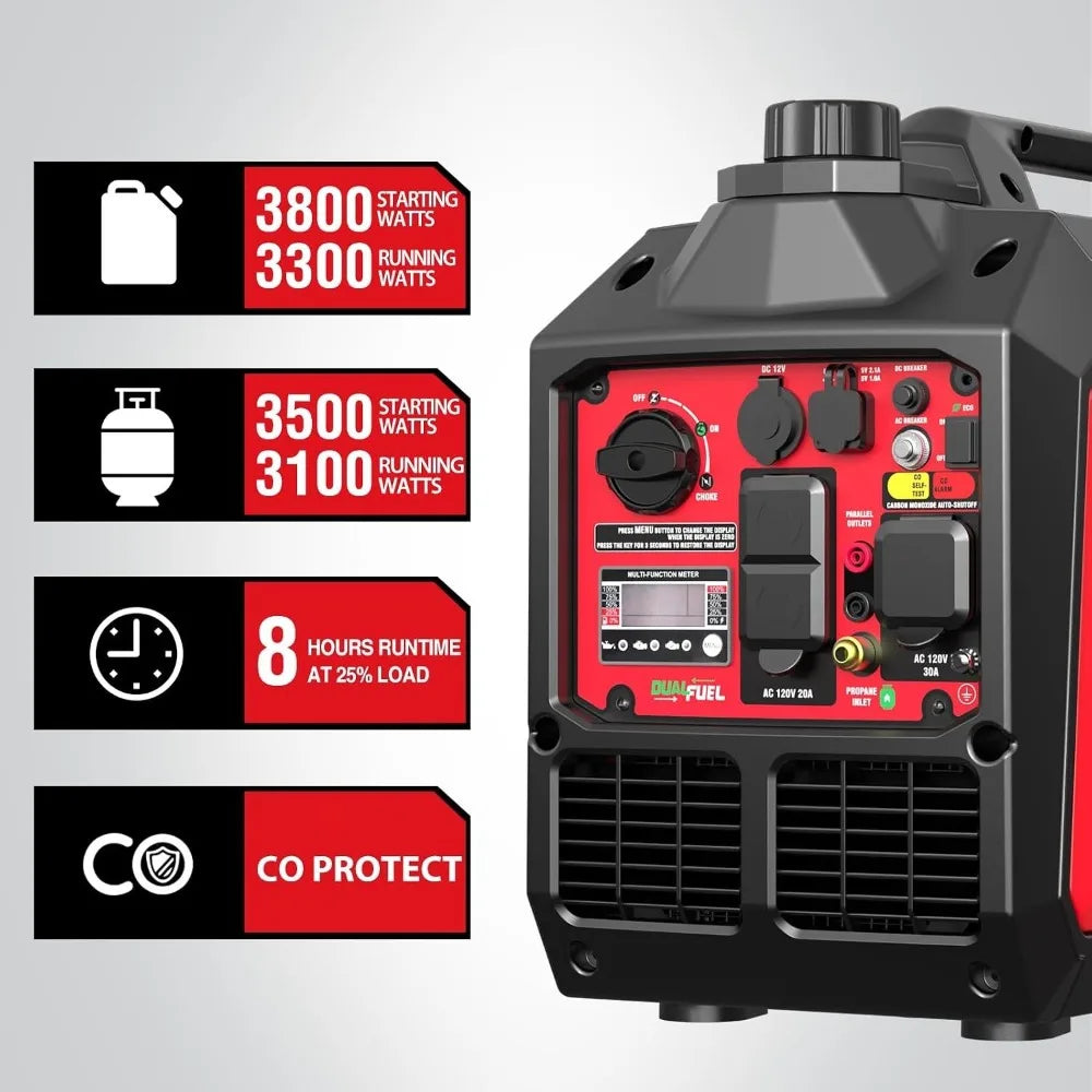 3800 Watt Dual Fuel Inverter Generator for Camping or Home Use, Custom