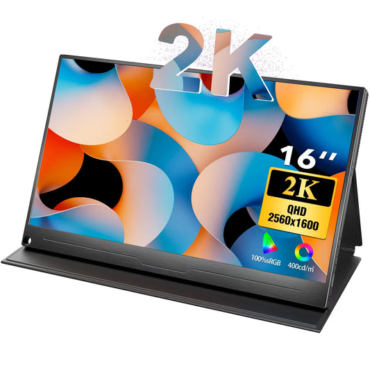 UPERFECT 2K Portable Monitor 16'' 60Hz LCD Gaming Display 2560x1600 QHD Travel Laptop IPS USB C Computer External Second Screen