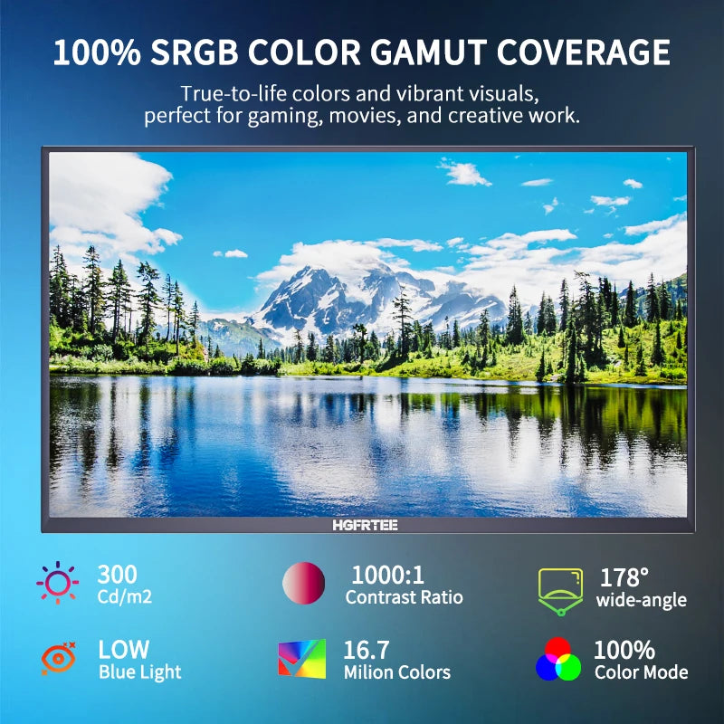HGFRTEE 18.5Inch Portable Monitor 100% sRGB 100Hz Extended Display for Laptop PC PS5 Switch iPhone with VESA Hole & Back Bracket