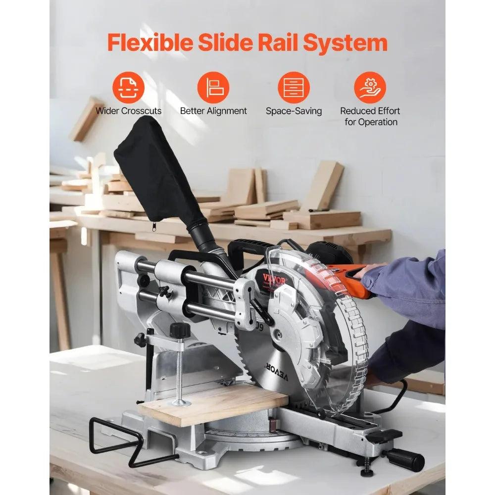 12-Inch 60-Tooth Double Bevel Sliding Compound Miter Saw with 15 Amp Corded Motor and LED Precision Alignment