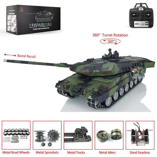 US Stock RC Tank 3889 Heng Long 1/16 7.0 Leopard2A6 Barrel Recoil Metal Tracks with Durable Rubbers Tanks Radio Control Panzer