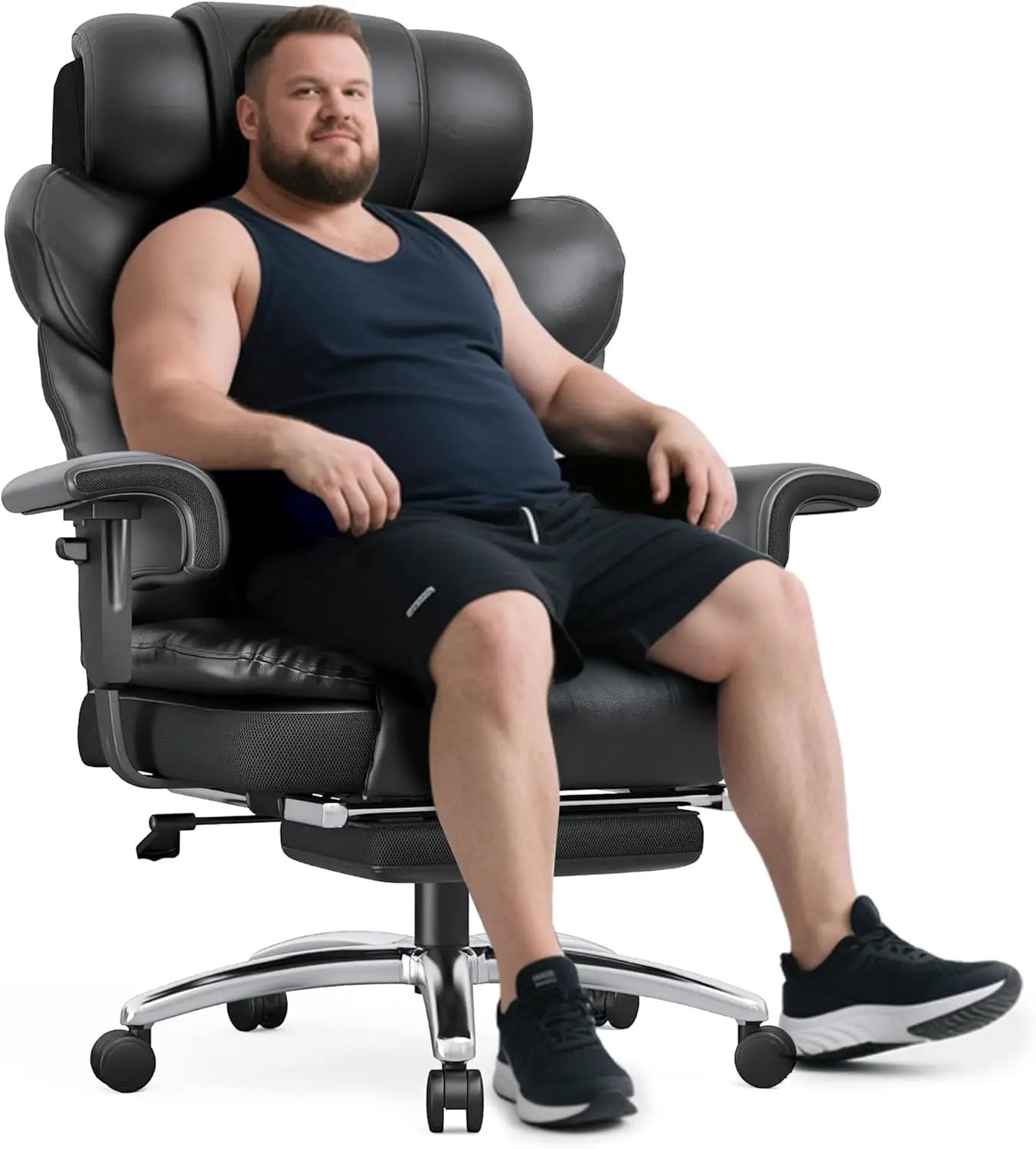 Big and Tall Office Chair - High Back Leather Executive Office Chair with Foot Rest & Lumbar Support, Ergonomic Reclining Gaming