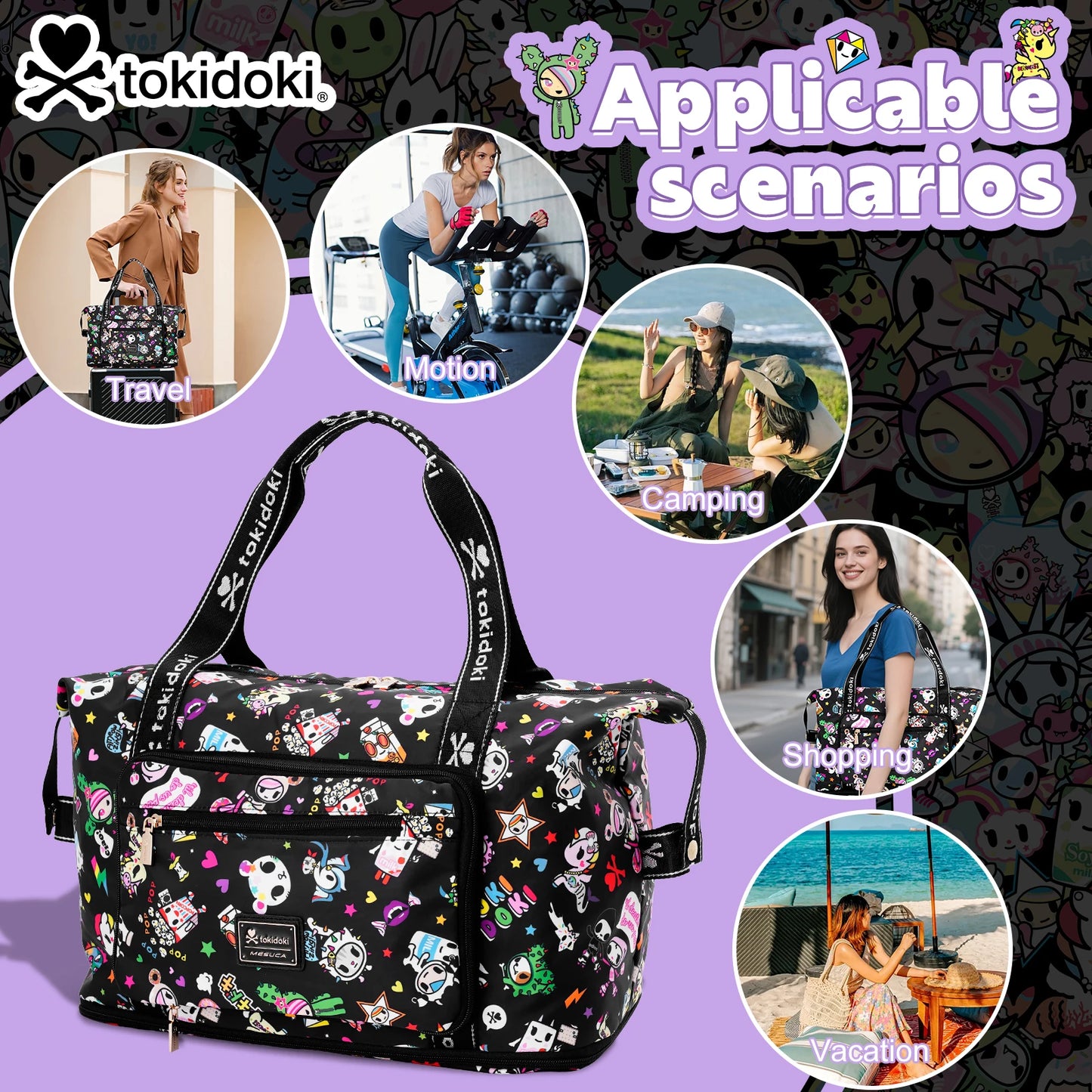 Tokidoki Unicorno Travel Luggage Bag for Short Trip Duffle Bag 40L Large Capacity Multi-functional Handbag for Sports Gym