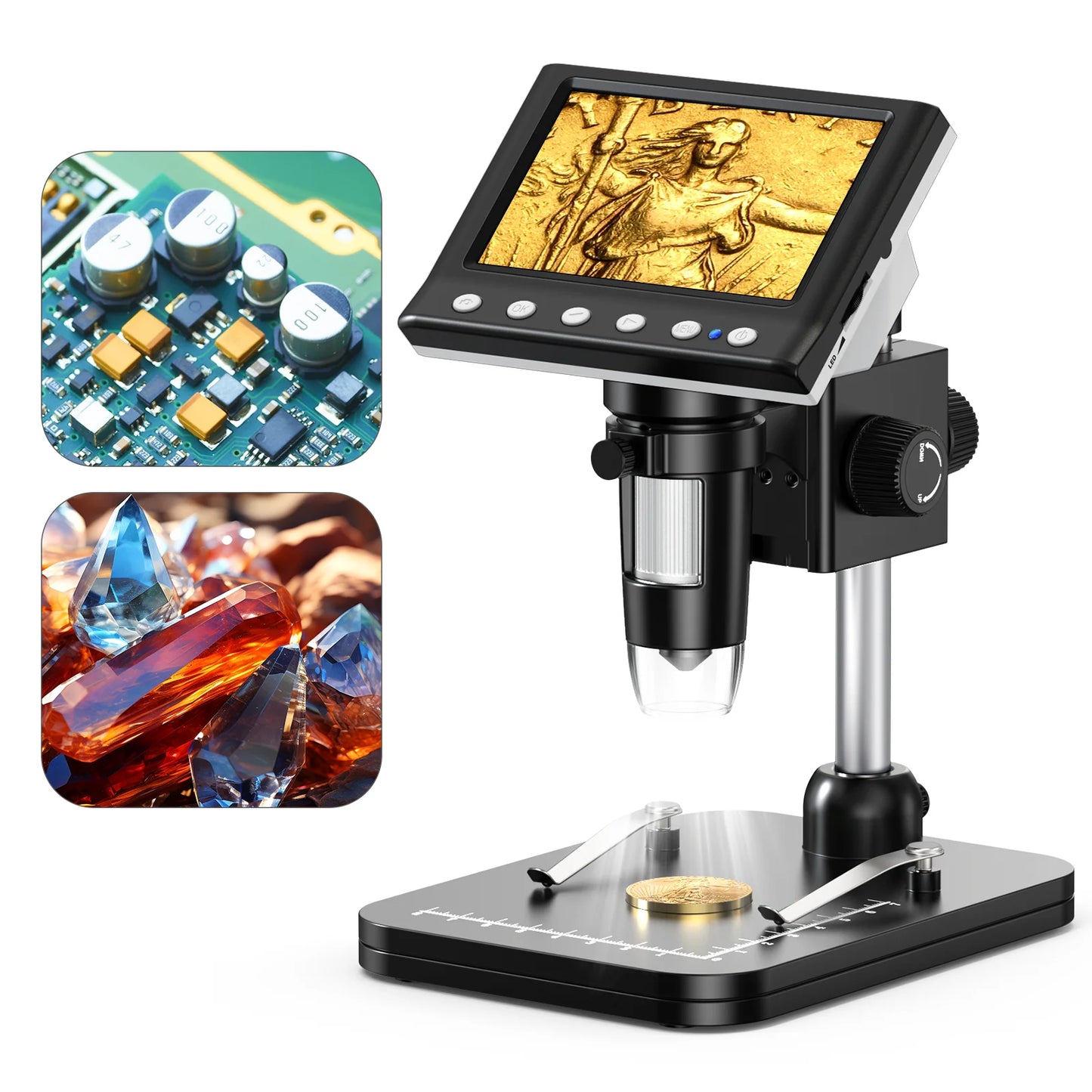 Hayve 4.3'' Digital Microscope 1000X Coin Microscope 1080P Video Microscope for Adult Soldering Microscope With 8 LEDs , PC View