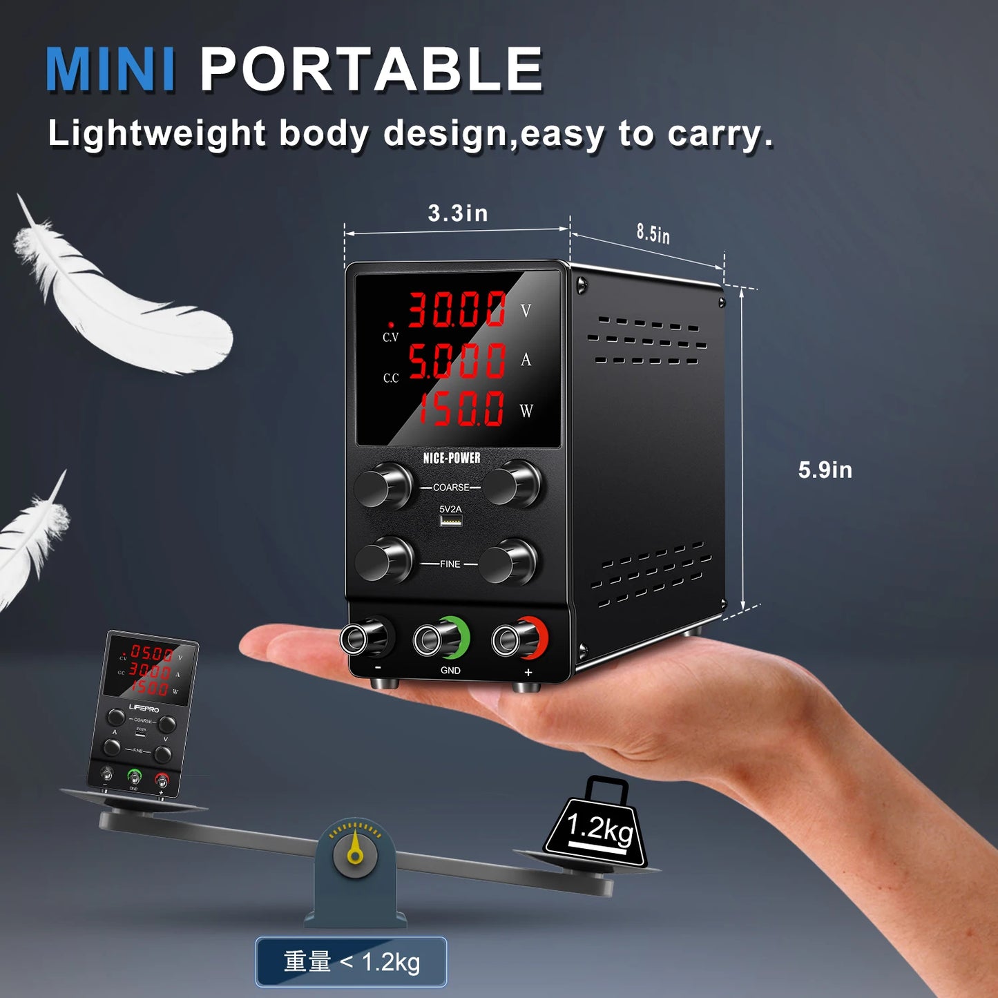 NICE-POWER Adjustable Switching DC Power Supply 30V 5A Lab Bench Power Supply Output Preset Current USB Inter Bench Source AC110