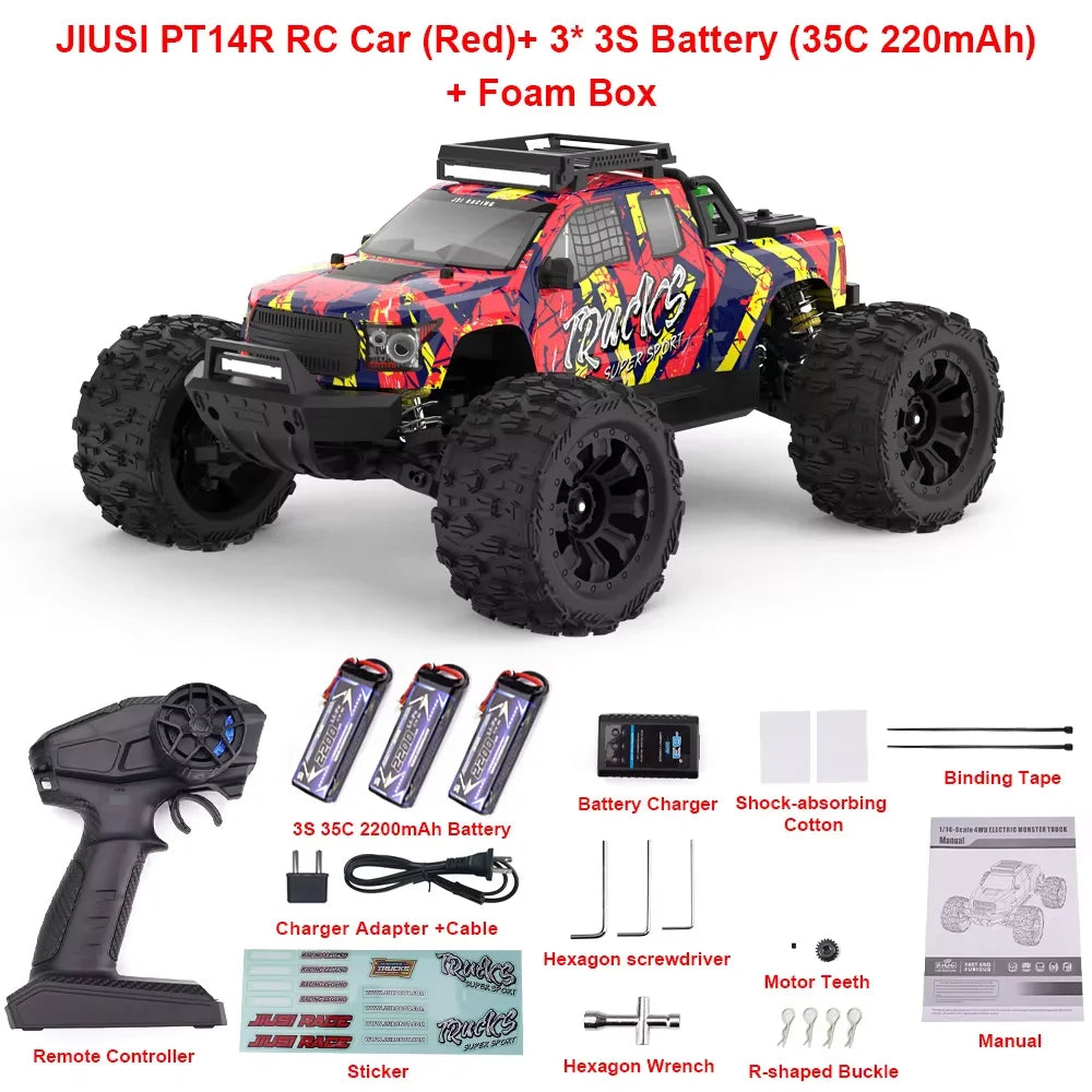 JIUSI RC Car PT14R MT14R 1/14 Brushless 80km/h 2.4G Remote Control 4WD Racing Car 3S 35C 2200mAh High Speed Off-road RC Truck