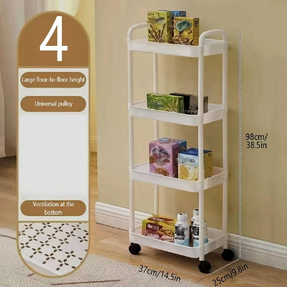 3/4-Tier Slim Rolling Storage Cart – Plastic Organizer with Adjustable Shelves & Wheels for Office, Kitchen, Bathroom